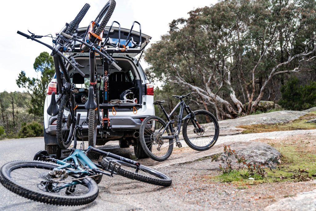 Shingleback BOOST Vertical Bike Rack on white SUV