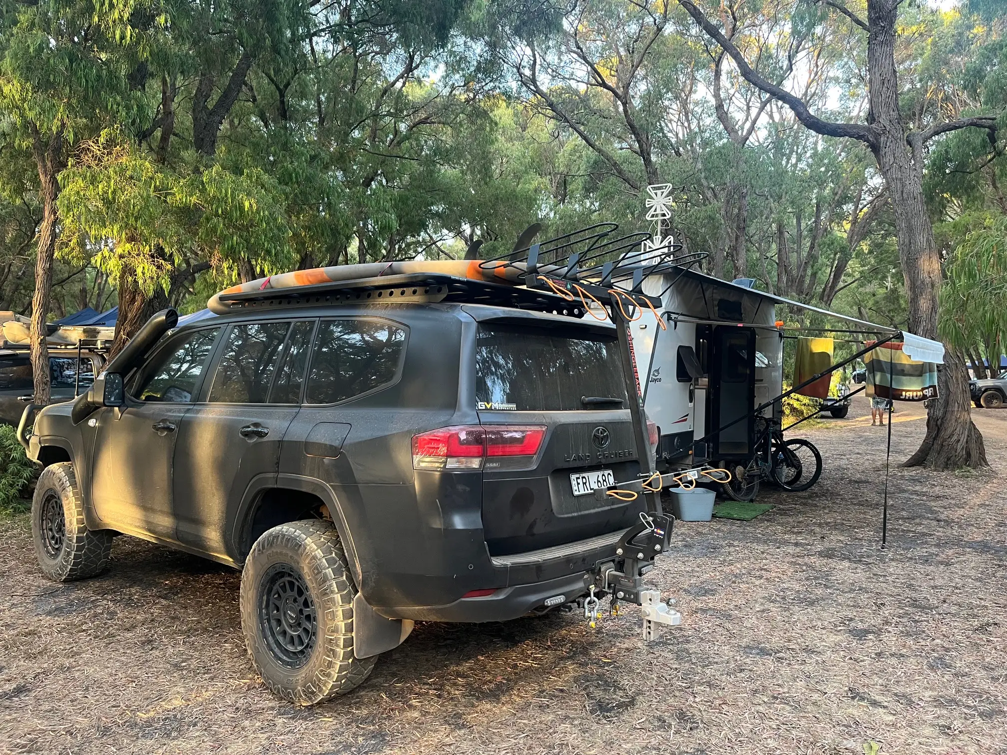 Jayco Outback Caravan with Shingleback Rack & Dual Hitch Receiver
